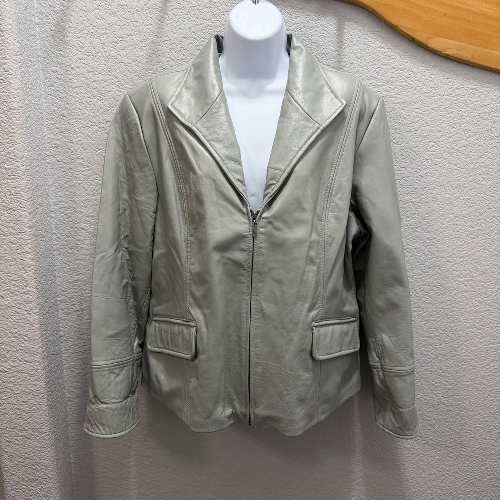 Pamela McCoy Collections Gray‎ Genuine Leather Blazer Jacket Women's 1X